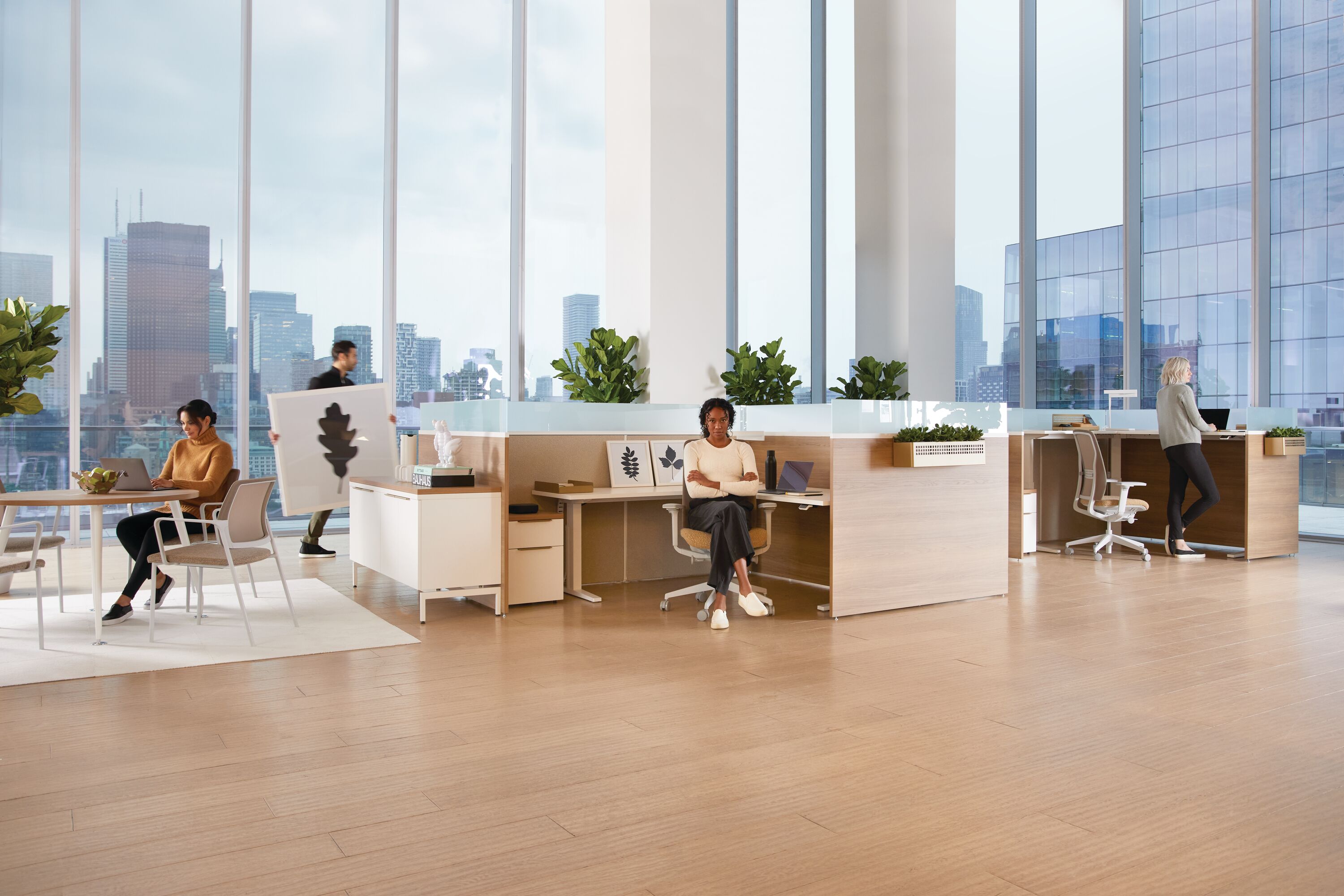 Commercial workplace application representing coordinated work settings