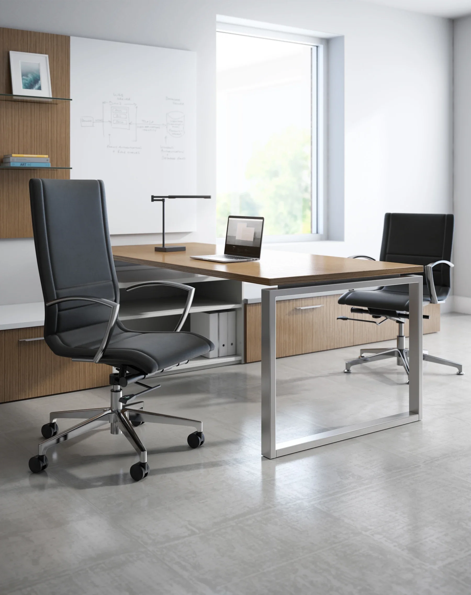 Executive task seating at a private-office workstation.