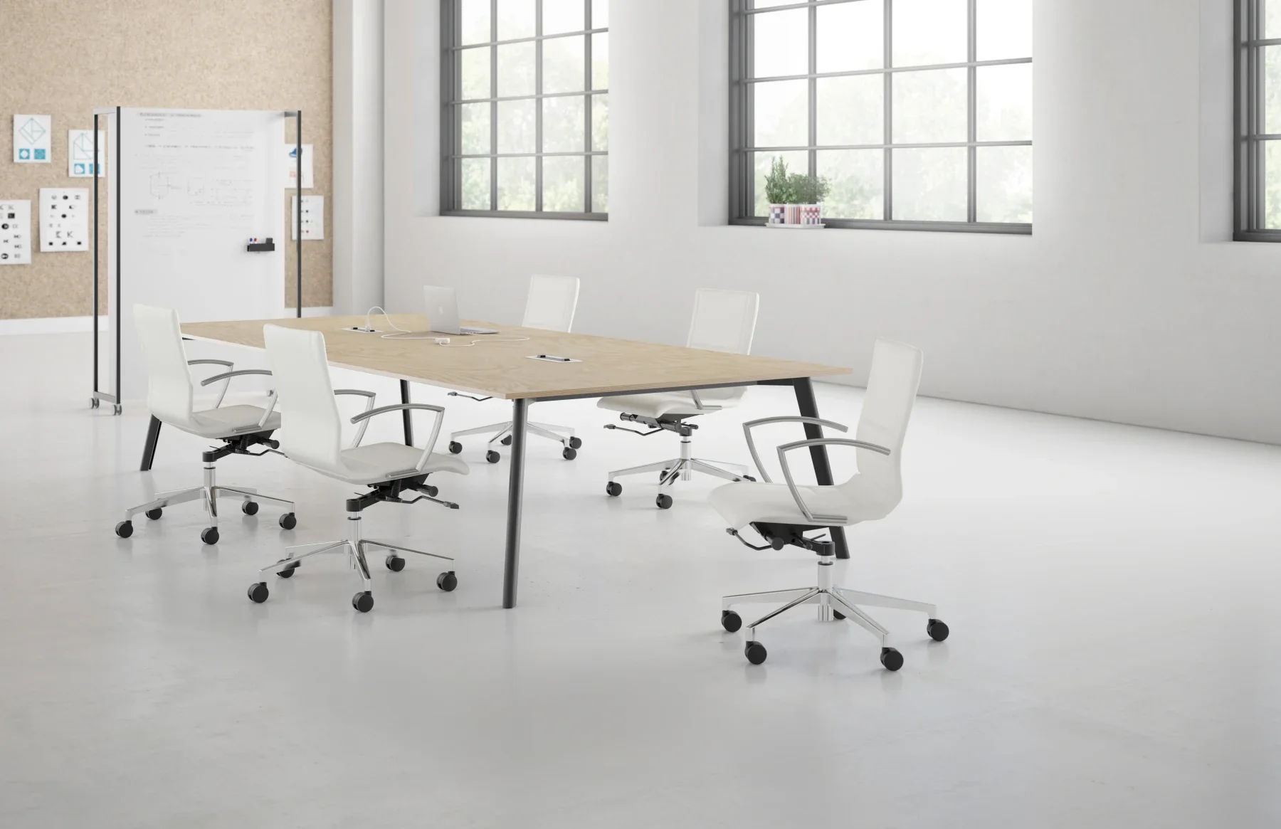 Conference setting with a light table and coordinated task seating.