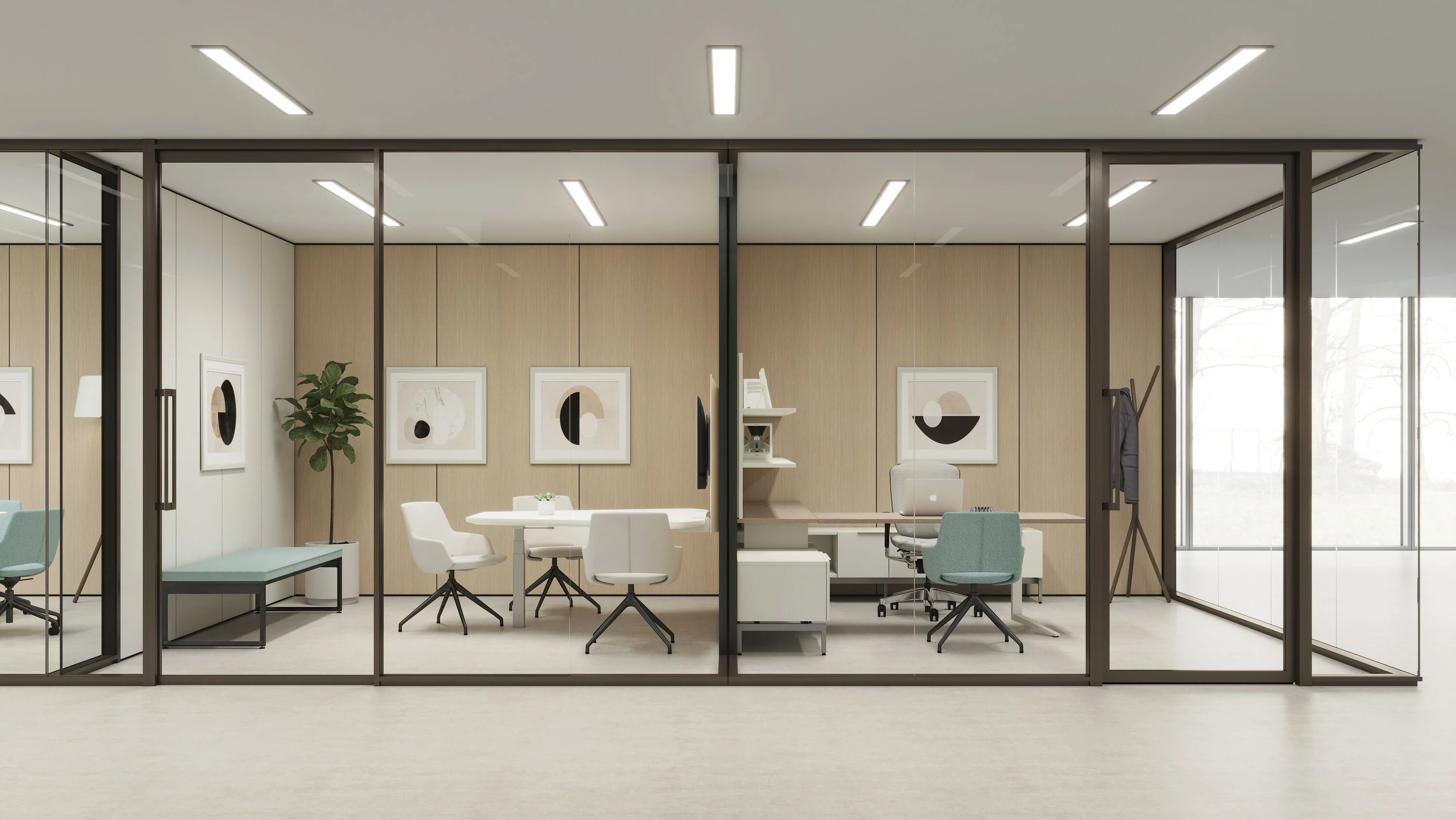Teknion Focus glass-front offices with coordinated doors and frames.