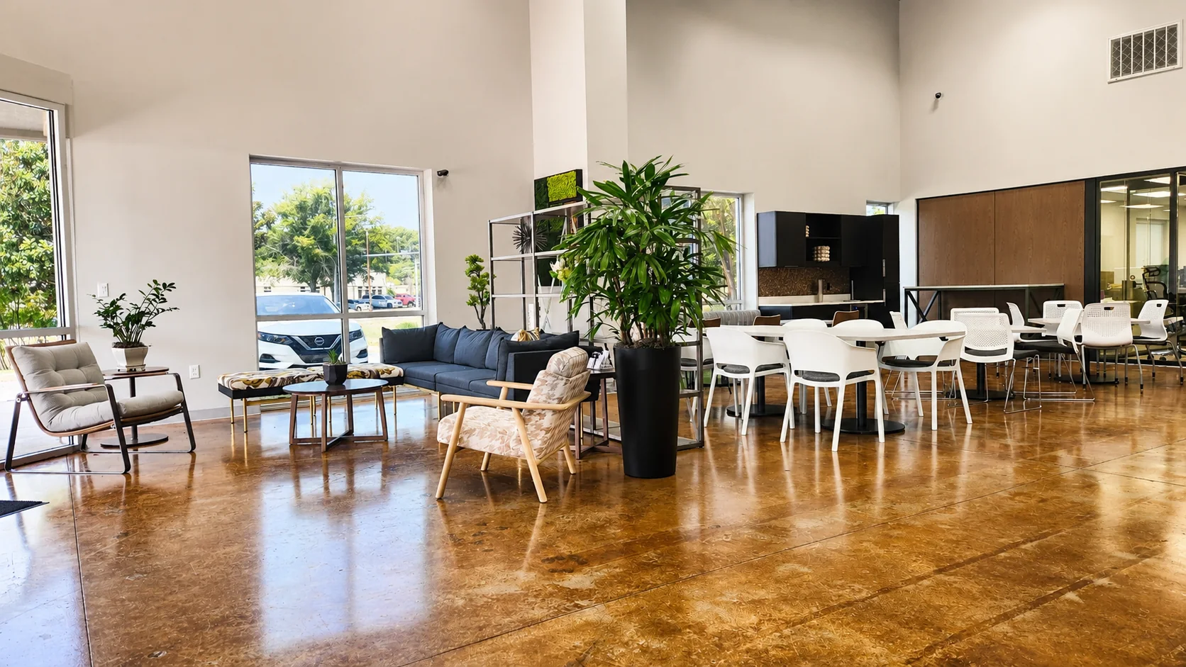 Lounge and meeting furniture across the open Pettus Interiors Little Rock showroom floor